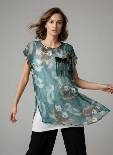 قد ۷۵ دورسینه ۱۲۰ پیراهن ۲ پی اس تاپ بلند و رویه حریر کره ای