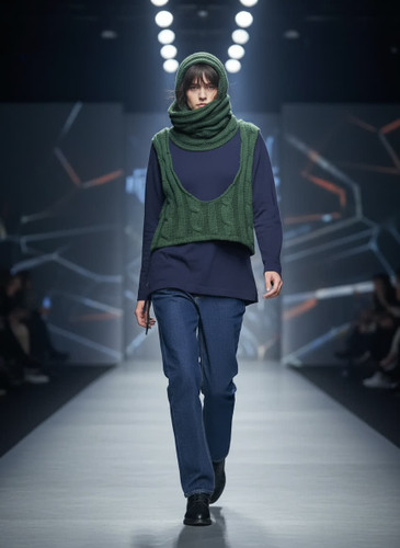 بافت یقه اسکی و نیم تنه کره ای وارداتی رنگ سبز و کرم و قهوه ای و صورمه ای